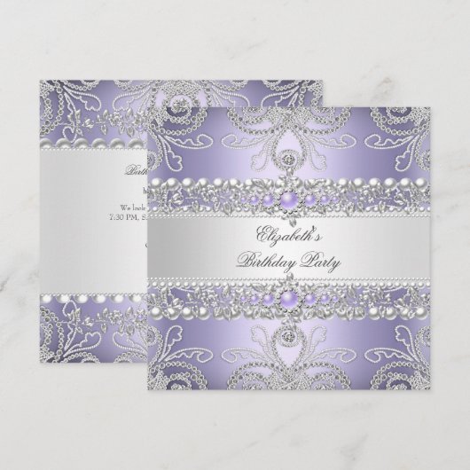 Elegant Lavender Diamonds Silver Floral Birthday Kaart (Voorkant / Achterkant)