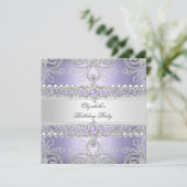 Elegant Lavender Diamonds Silver Floral Birthday Kaart (Staand voorkant)