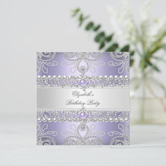 Elegant Lavender Diamonds Silver Floral Birthday Kaart (Staand voorkant)