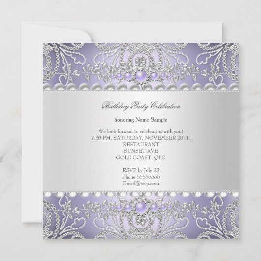 Elegant Lavender Diamonds Silver Floral Birthday Kaart (Achterkant)