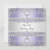 Elegant Lavender Diamonds Silver Floral Birthday Kaart (Voorkant)