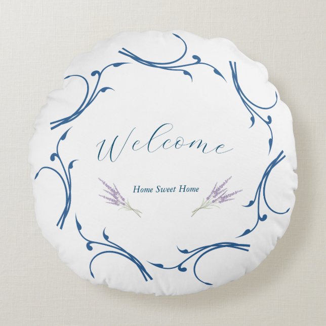 Elegant Lavender & Dusty Blue Circle Style Welkom Rond Kussen (Voorkant)