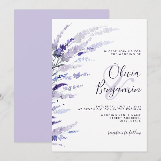 Elegant Lavender Dusty Paarse Floral Lila Wedding Kaart (Voorkant / Achterkant)