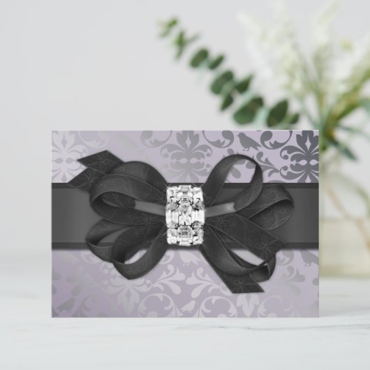 Elegant Lavender en Silver RSVP met Bow (Staand voorkant)