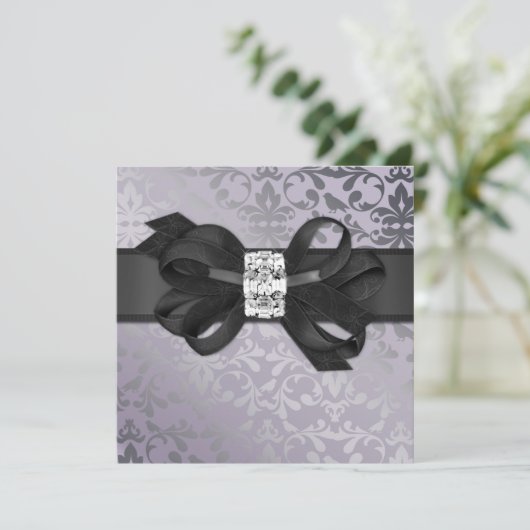 Elegant Lavender en Silver Uitnodiging met Bow (Staand voorkant)