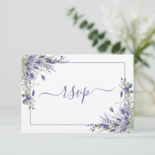 Elegant Lavender Eucalyptus Botanische Script RSVP (Staand voorkant)
