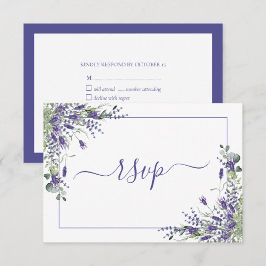 Elegant Lavender Eucalyptus Botanische Script RSVP Kaartje (Voorkant / Achterkant)