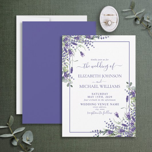 Elegant Lavender Eucalyptus Floral Script Weddensc Kaart