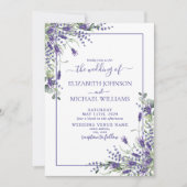 Elegant Lavender Eucalyptus Floral Script Weddensc Kaart (Voorkant)