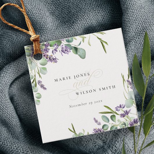 Elegant Lavender Eucalyptus Leafy Foliage Wedding Bedankjes Labels