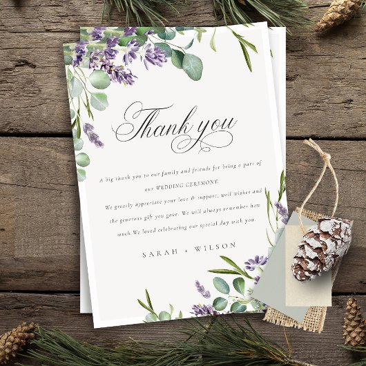 Elegant Lavender Eucalyptus Leafy Foliage Wedding Bedankkaart