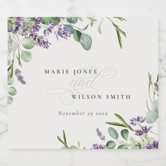 Elegant Lavender Eucalyptus Leafy Foliage Wedding Bier Etiket (Enkel label)