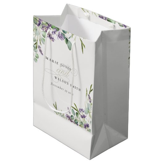 Elegant Lavender Eucalyptus Leafy Foliage Wedding Medium Cadeauzakje (Voorkant Gekanteld)
