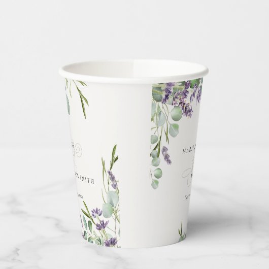 Elegant Lavender Eucalyptus Leafy Foliage Wedding Papieren Bekers (Links)