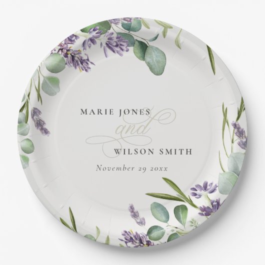 Elegant Lavender Eucalyptus Leafy Foliage Wedding Papieren Bordje (Voorkant)