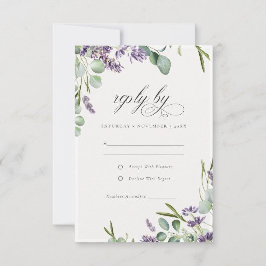 Elegant Lavender Eucalyptus Leafy Foliage Wedding RSVP Kaartje (Voorkant)