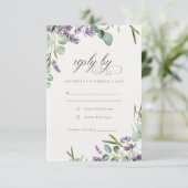 Elegant Lavender Eucalyptus Leafy Foliage Wedding RSVP Kaartje (Staand voorkant)