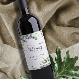 Elegant Lavender Eucalyptus Leafy Foliage Wedding Wijn Etiket