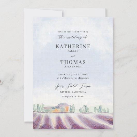 Elegant Lavender Field Rustic All in One Wedding Kaart (Voorkant)