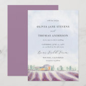 Elegant Lavender Field Waterverf Paars Wedding Kaart (Voorkant / Achterkant)
