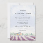 Elegant Lavender Field Waterverf Paars Wedding Kaart (Voorkant)