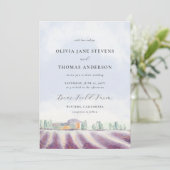 Elegant Lavender Field Waterverf Paars Wedding Kaart (Staand voorkant)