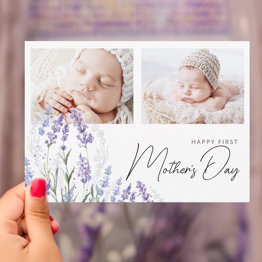 Elegant Lavender First Mother's Day 2 Photos Flat Kaart