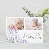 Elegant Lavender First Mother's Day 2 Photos Flat Kaart (Staand voorkant)