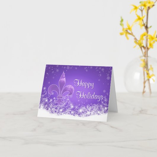Elegant Lavender Fleur-de-lis Snowflake Holiday Kaart (Gele Bloem)