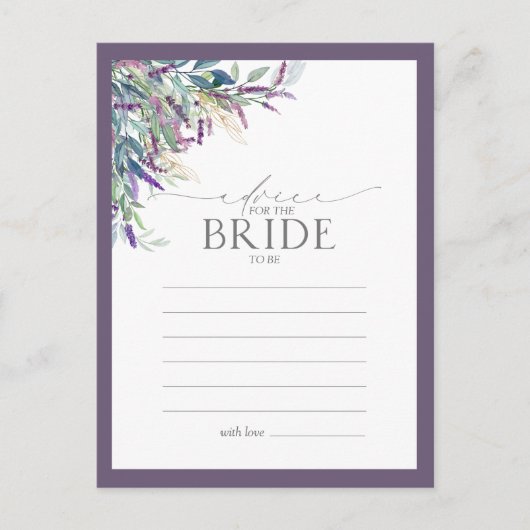 Elegant Lavender Floral Advice aan de Bride Briefkaart (Voorkant)