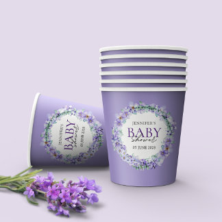 Elegant Lavender Floral Baby Shower  Papieren Bekers