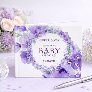 Elegant Lavender Floral Baby Shower Watercolor Gastenboek