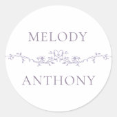 Elegant Lavender Floral Border Monograms Ronde Sticker (Voorkant)