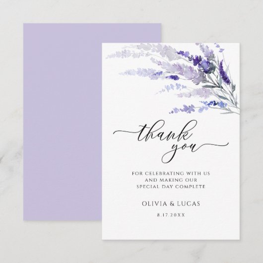 Elegant Lavender Floral Botanical Meadow Wedding Bedankkaart (Voorkant / Achterkant)
