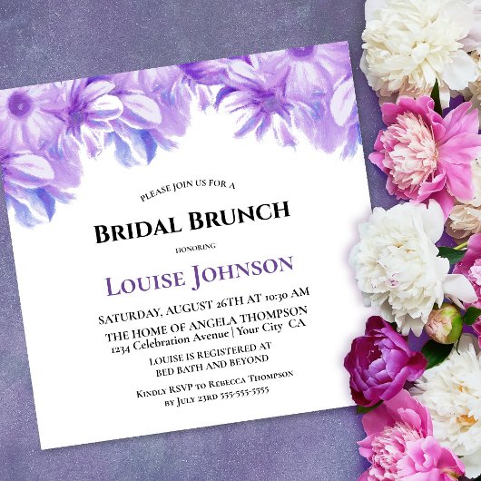 Elegant Lavender Floral Bridal Brunch Uitnodiging