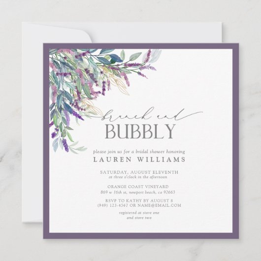 Elegant Lavender Floral Brunch & Bubble Shower Kaart (Voorkant)