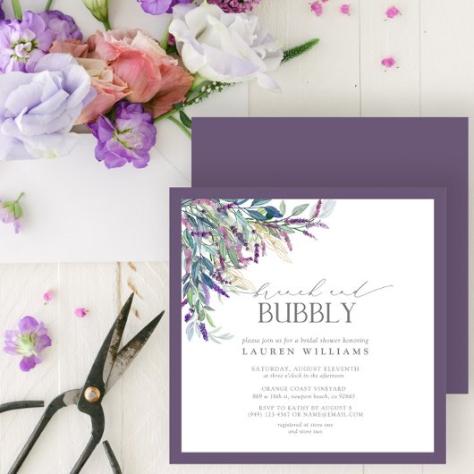 Elegant Lavender Floral Brunch & Bubble Shower Kaart