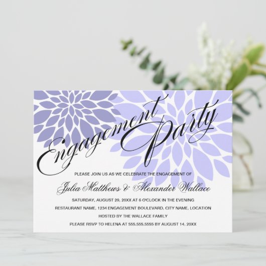 Elegant Lavender Floral Burst Engagement Party Kaart (Staand voorkant)