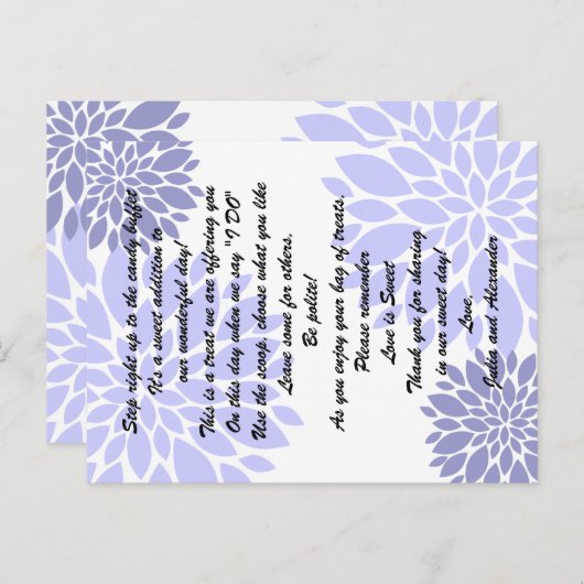 Elegant Lavender Floral Burst Snoep Buffet Kaarten (Voorkant / Achterkant)