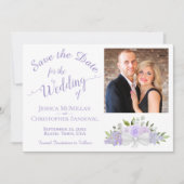 Elegant Lavender Floral Calligraphy Photo Wedding Save The Date (Voorkant)