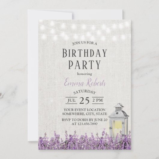 Elegant Lavender Floral  Lantern Birthday Kaart (Voorkant)
