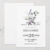Elegant Lavender Floral Minimalist Save the Date (Voorkant / Achterkant)