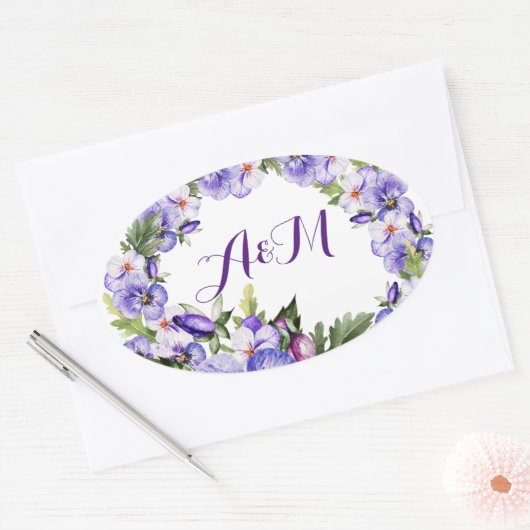 Elegant  Lavender Floral Monogram Sticker (Envelop)