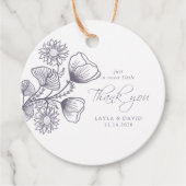 Elegant Lavender Floral Outline Dank u Bedankjes Labels (Voorkant)
