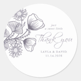 Elegant Lavender Floral Outline Dank u Ronde Sticker