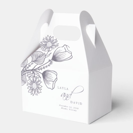 Elegant Lavender Floral Outline Wedding Bedankdoosjes (Voorkant Zijde)