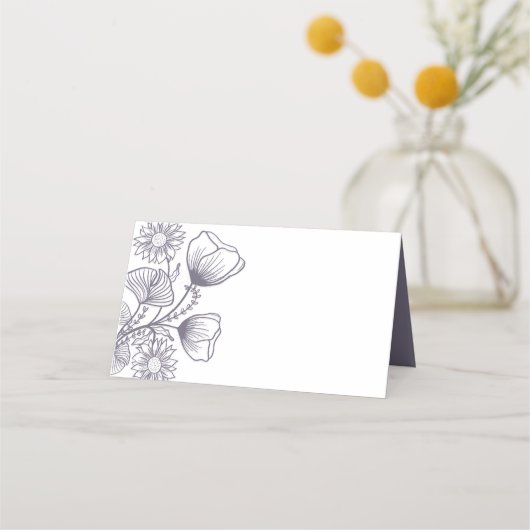 Elegant Lavender Floral Outline Wedding Plaatskaartje (Voorkant)