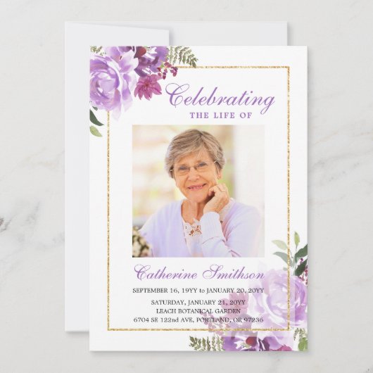 Elegant Lavender Floral Printable Funeral Programm Aankondiging (Voorkant)