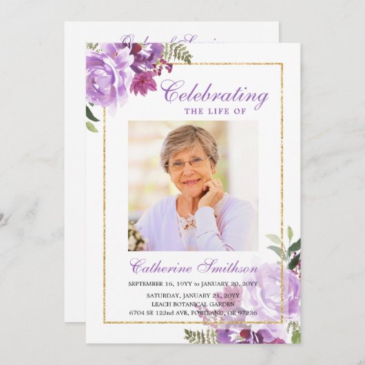 Elegant Lavender Floral Printable Funeral Programm Aankondiging (Voorkant / Achterkant)