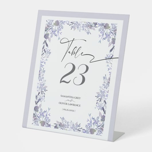 Elegant Lavender Floral Table Card Reclamebord Met Voetstuk (Voorkant)